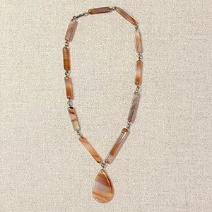 Agate Orange and White Banded Necklace
